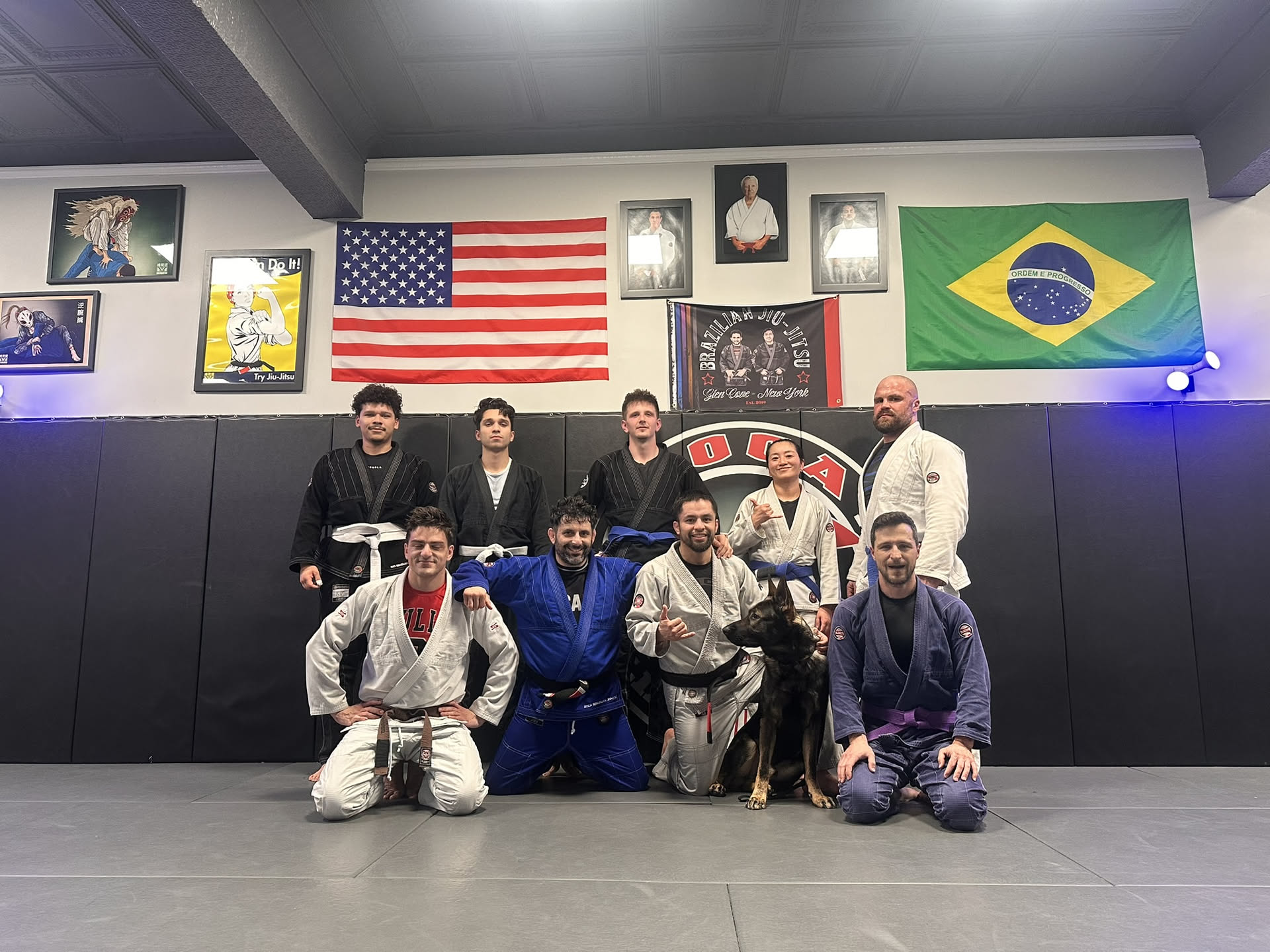 The adults class after open mat — plus the team dog